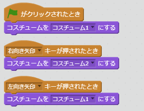 コスチュームをcostume2にするブロック例